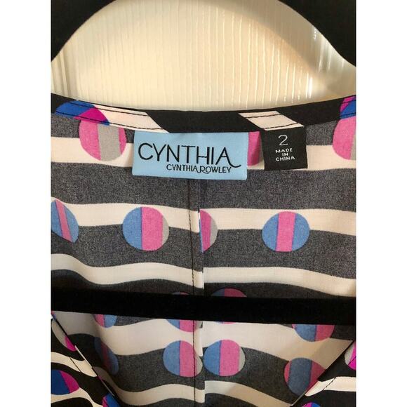 Cynthia Rowley Cap Sleeve Retro Futuristic Striped Button Down Dress - Size 2 - Picture 4 of 9